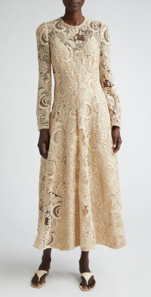 Zimmermann - Waverly Long Sleeve Lace Midi Dress in Taupe