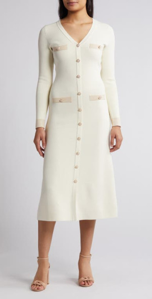 Midi Nordstrom Ivory Dress ZOE AND CLAIRE Button Detail Long
