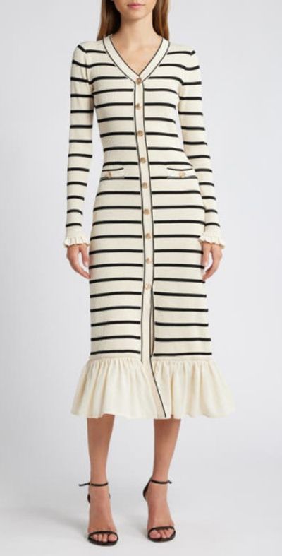 ZOE AND CLAIRE Stripe Ruffle Trim Long Sleeve Sweater Dress in