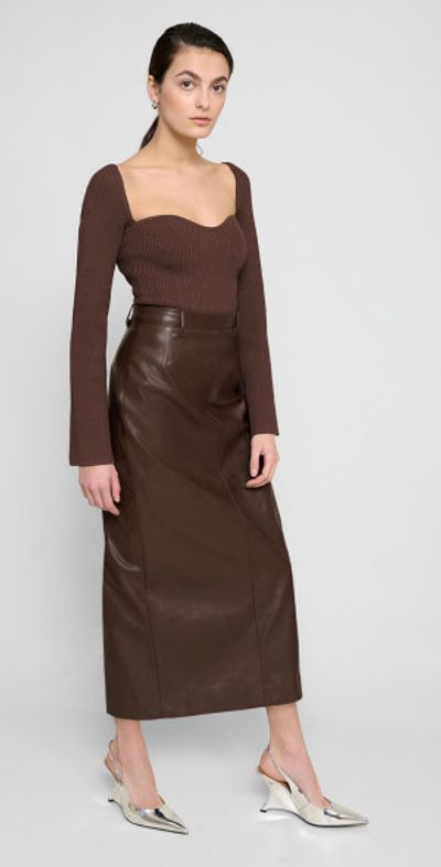 Leather Mini Skirt Chocolate Brown Pencil Skirt Outfit Pixie