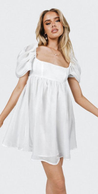 white puff sleeve dress princess polly Sailoh Puff Sleeve Baby Doll Mini Dress White