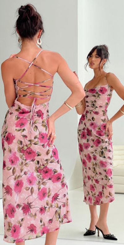 fitted lace wedding dress Inara Light Pink Floral Print Ruffle Maxi Dress - 18 main image 0