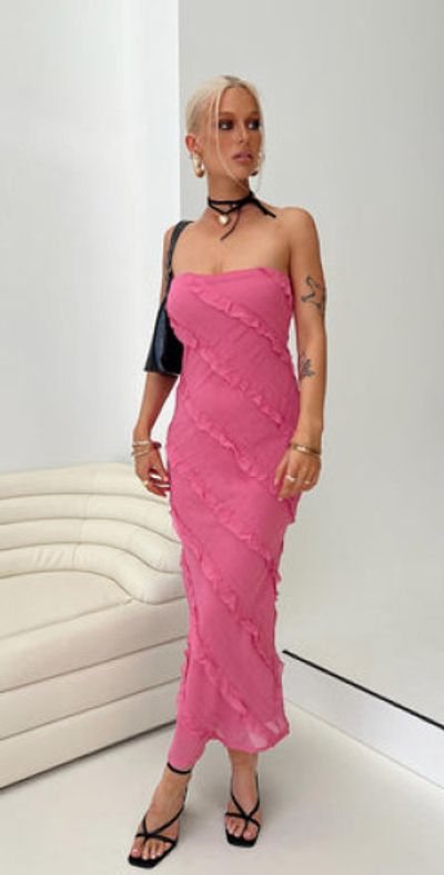 strapless open back dress Shaya Strapless Maxi Dress Pink