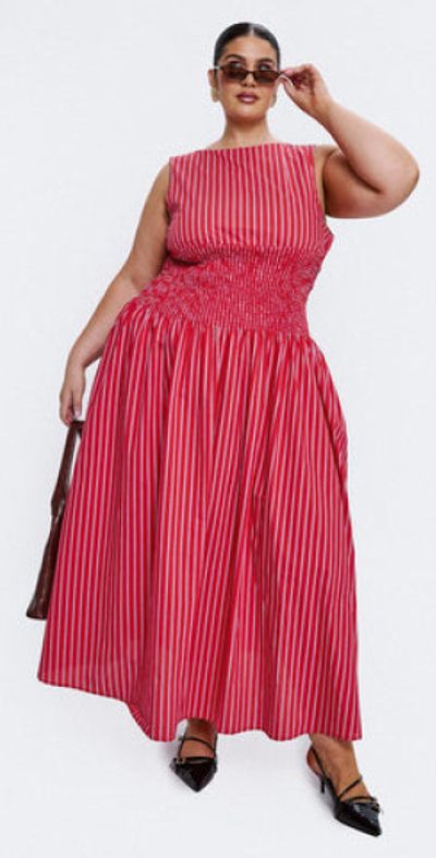 Princess Polly Curve - Lilienne Cotton Poplin Maxi Dress Red Stripe Curve Princess Polly Curve - Lilienne Cotton Poplin Maxi Dress Red Stripe Curve