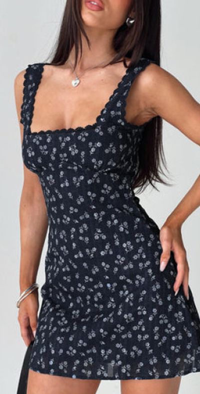 fitted lace wedding dress Landon Mini Dress | Black | Womens main image 1