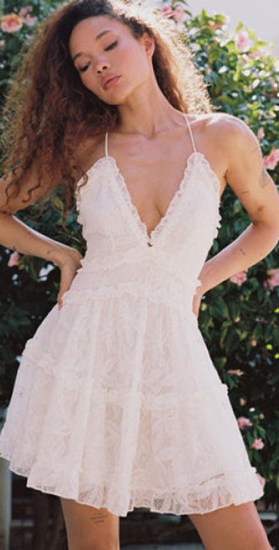 knee length dresses for ladies Nataliana Lace Halter Mini Dress White