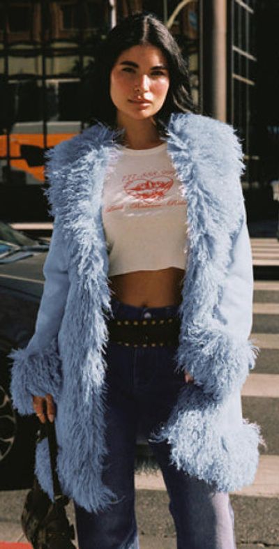 Princess Polly Josefina Faux Fur Detail Jacket Blue