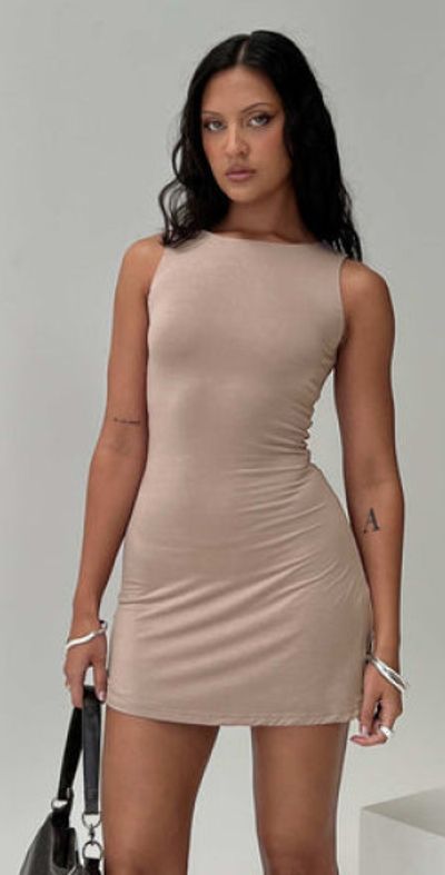 strapless open back dress Nellie Mini Dress Brown Polka Dot main image 0