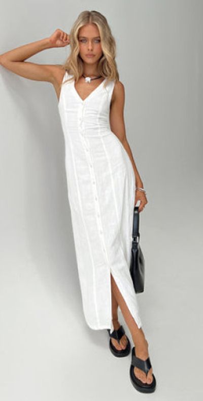 Princess Polly Lower Impact - Summer Season Linen Blend Maxi Dress White