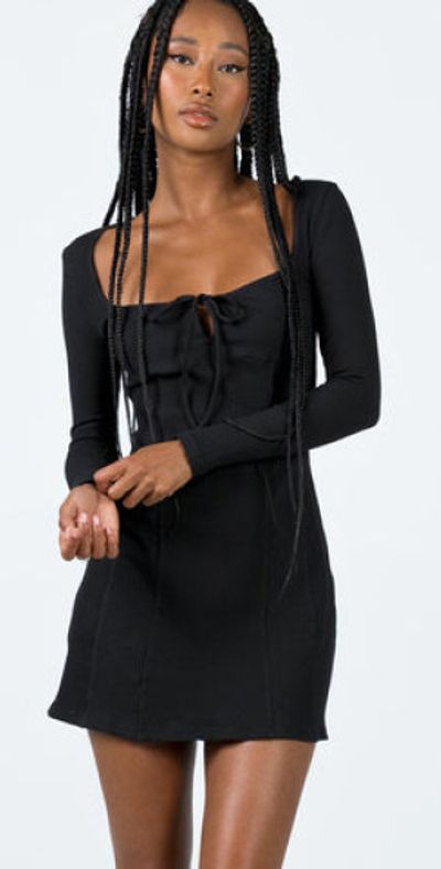 knee length dresses for ladies Back In Time Long Sleeve Mini Dress Black