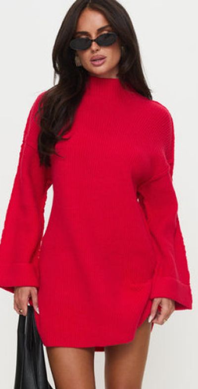 strapless open back dress Bubbleroom occasion – Volume Skirt Long Sleeve Mini Dress – Dresses – Red /  Patterned