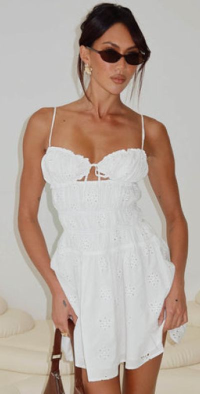 Princess Polly - Wish Me Luck Shirred Mini Dress White