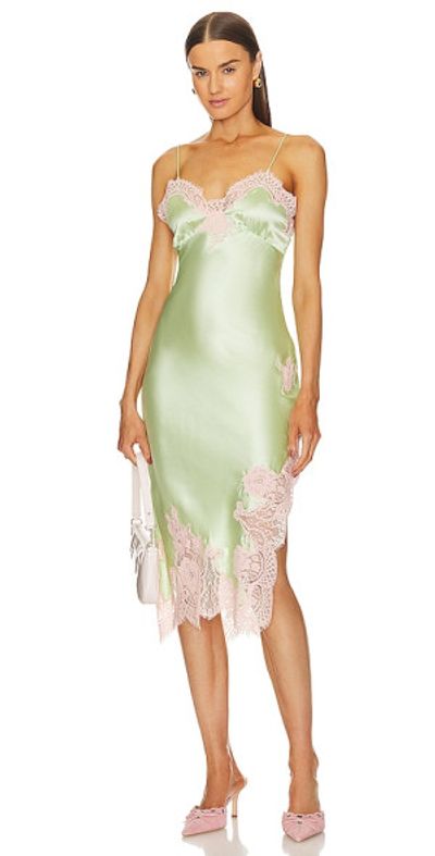 knee length dresses for ladies Marley Satin Asymmetric Lace Trim-Beige