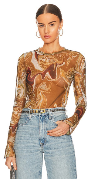 Bec + Bridge - Bec + Bridge Gold Marble Long Sleeve Top