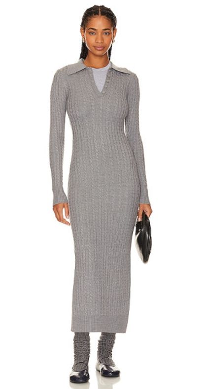 slim fit dress slacks Revolve Heather Grey Bodycon V-Neck Tee Dress - Boho Pink Collection - Size L