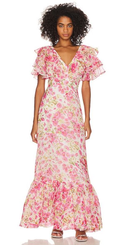 open lace back dress Theia Women's Kimberly Floral Organza Strapless Gown - Pearl Roses
