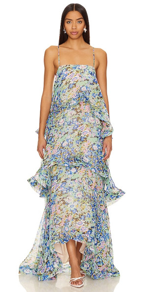 Elliatt Armani Tiered Maxi Dress Baby Blue Floral main image 0