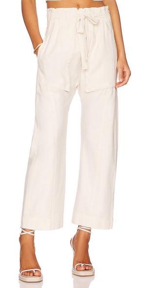 Free People Women's Sky Rider Straight Leg Paperbag Pants White Size Large