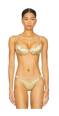 【ISA BOULDER】spiral-weave woven satin-trimmed swimsuit ISA BOULDER - Spiral-Weave woven stretch-satin bikini top