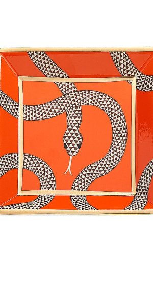 Jonathan Adler Tablett Safari - Quadratisches Porzellantablett Mit Goldakzent, Wildes Design