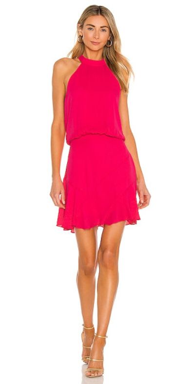 krisa - Asymmetrical Flare Halter Mini Dress