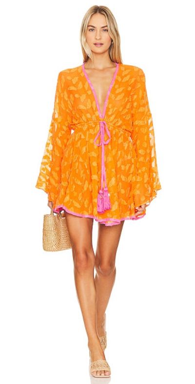 milly orange dress $395 Milly Women's Orange Elle V-Neck Pleated A-Line Dress Size 12 NWT