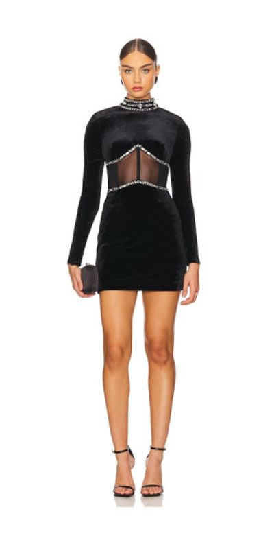 PatBO - Hand-Beaded Velvet Bustier Mini Dress PatBO - Hand-Beaded Velvet Bustier Mini Dress