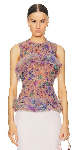 最終値下 SusanFang SMOCKEDRUFFLE SHEERBLOUSE 新品SusanFang SMOCKED RUFFLE SHEER BLOUSE