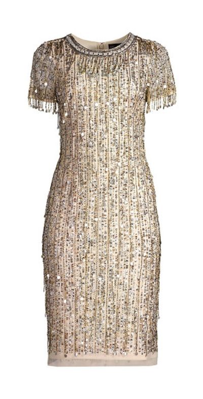 aidan mattox beaded sheath dress Aidan Mattox Beaded Mesh High Neck Racerback Sheath Dress at Hamilton Place in Chattanooga, TN