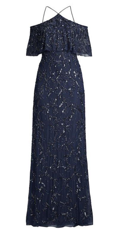 aidan mattox blue beaded dress Crepe Back Satin One Shoulder Long Dress In Blue Cloud