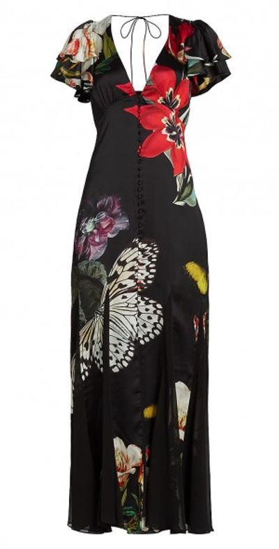 chinese dress ladies Alice and Olivia Pre-owned Rosaria Butterfly Print Maxi Dress Petite Tall