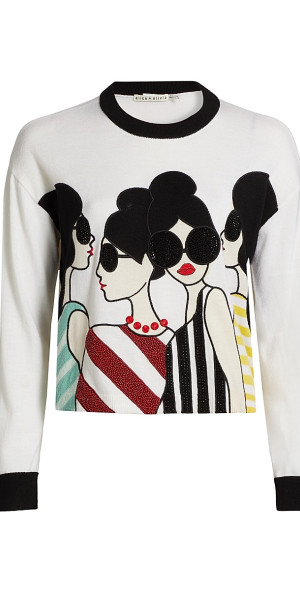 Alice+Olivia ステイシー スウェット トレーナー STACEFACE PULLOVER in BLACK/SOFT WHITE MULTI | ALICE + OLIVIA