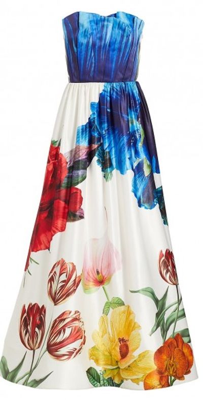 stella satin strapless floral dress Alice + Olivia