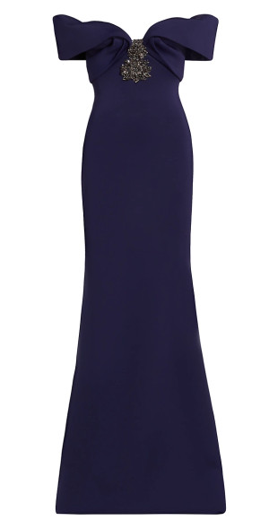 Badgley Mischka Women's Off-The-Shoulder Stretch Crepe Cocktail Dress