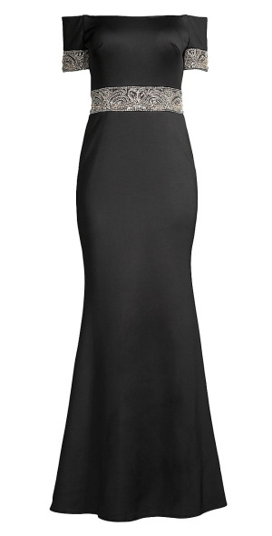 Basix Women's Embellished Jersey Off-The-Shoulder Gown