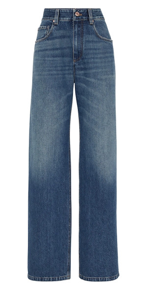 Brunello Cucinelli Women Flared Loose-Fitting Trousers In Sparkling Linen Twill With Necklace main image 1