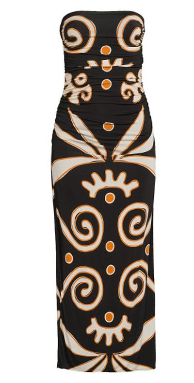 cala de la cruz daphne jersey maxi dress Cala de la Cruz Daphne Ruched Printed Jersey Midi Dress - Women - Brown Dresses