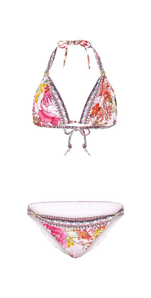 CAMILLA Women Ball Trim Triangle Bikini Set with Thick Neck Tie - The Bosphorous