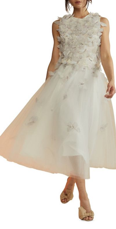 cynthia rowley tulle floral appliqu midi dress Cynthia Rowley Floral-Appliqu Tulle Dress - Black