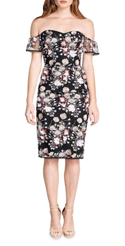 Dress The Population - Women's Tara Embroidered Off-The-Shoulder Midi-Dress