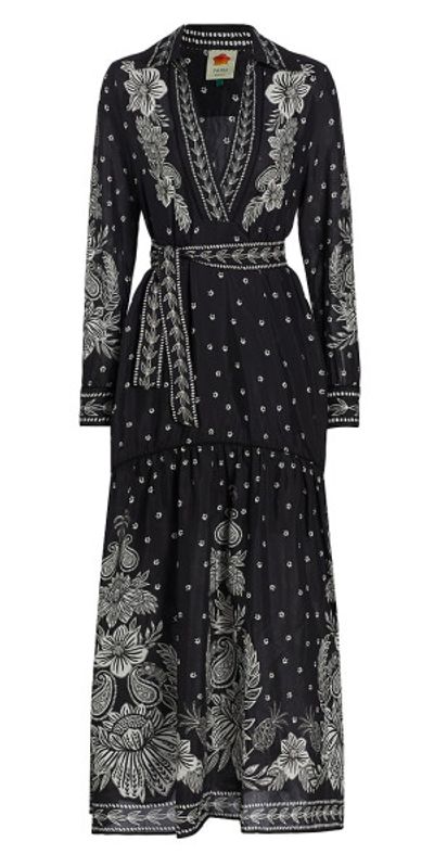 black dress white house black market FARM Rio Floral Off the Shoulder Long Sleeve Maxi Dress in Black at Nordstrom, Size Medium main image 1