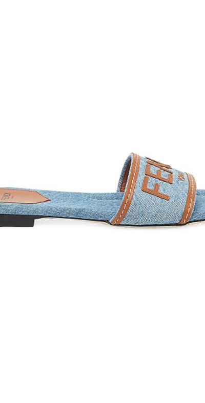Fendi Women's Denim Logo Slide Sandals