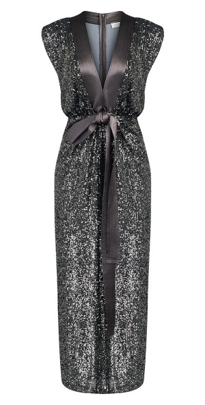 Halston Women's Ranae Sequin-Embellished V-Neck Midi-Dress