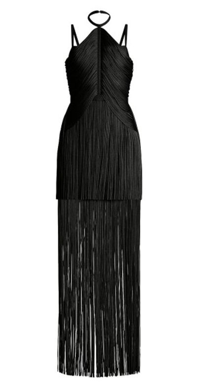 Herv Lger - Women's Tiered Fringe Halterneck Gown Herv Lger - Women's Tiered Fringe Halterneck Gown