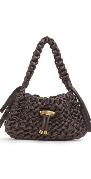 JIMMY CHOO Cinch S ウーブンサテン ショルダーバッグ Cinch S | Black Woven Satin Shoulder Bag | JIMMY CHOO