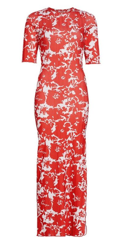 fitted lace wedding dress Kenzo Jungle Red and White Floral Dress With Beaded Straps main image 1