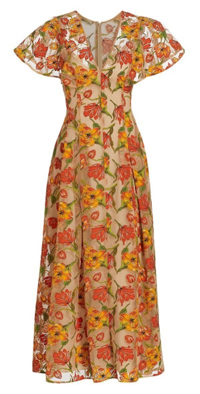 Lela Rose Women's Embroidered Tulle V-Neck Midi-Dress