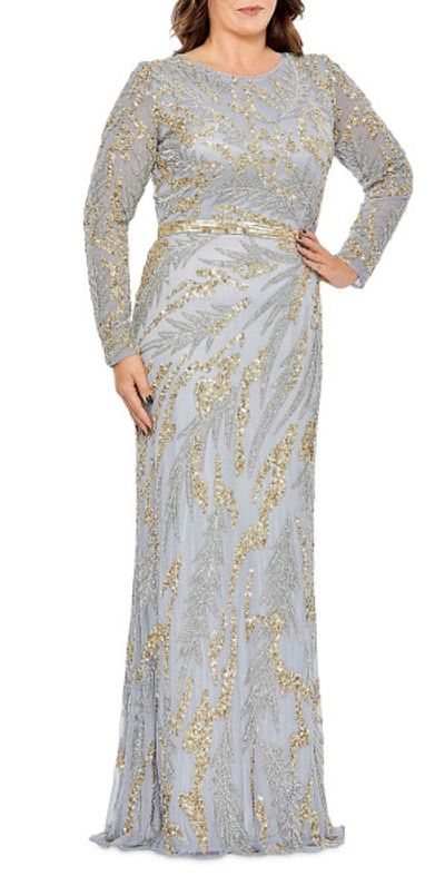 mac duggal plus size formal dresses Mac Duggal Women's Plus Size Sequined Striped Sleeveless V Neck A Line Gown main image 0