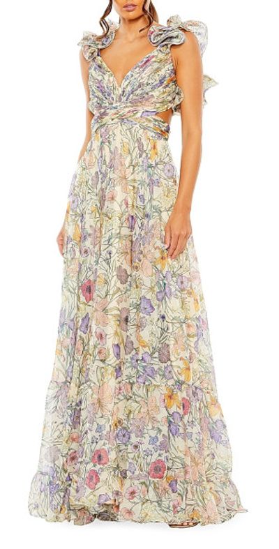 Mac Duggal Women's Floral Cut-Out Chiffon Gown