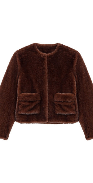 Women's Faux Fur Coats Long Sleeve Crew Neck Short Jacket Sale Winter Warm Coats Casual Solid Thick Overcoat Winter Thicken Fleece Coats Shaggy Open